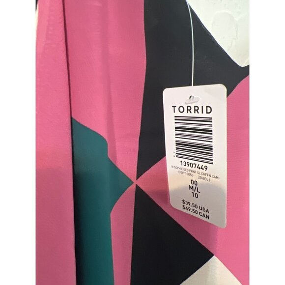 Torrid Sz 00 (US M/L Sz 10) Geo Novelty Print Tank Double Layer Flowy Lined - Picture 6 of 7